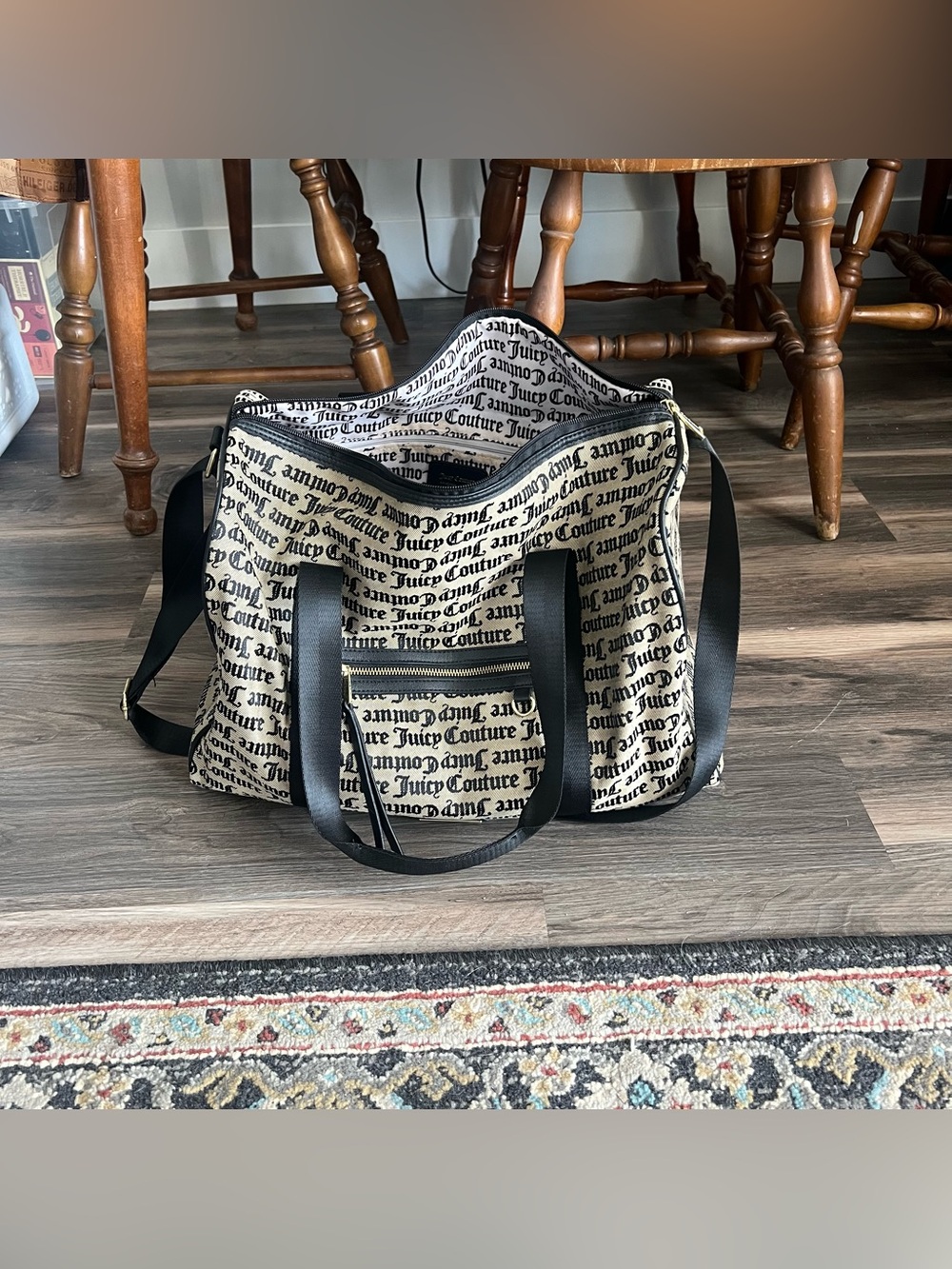 Juicy Couture Black and Cream Logo Travel Tote